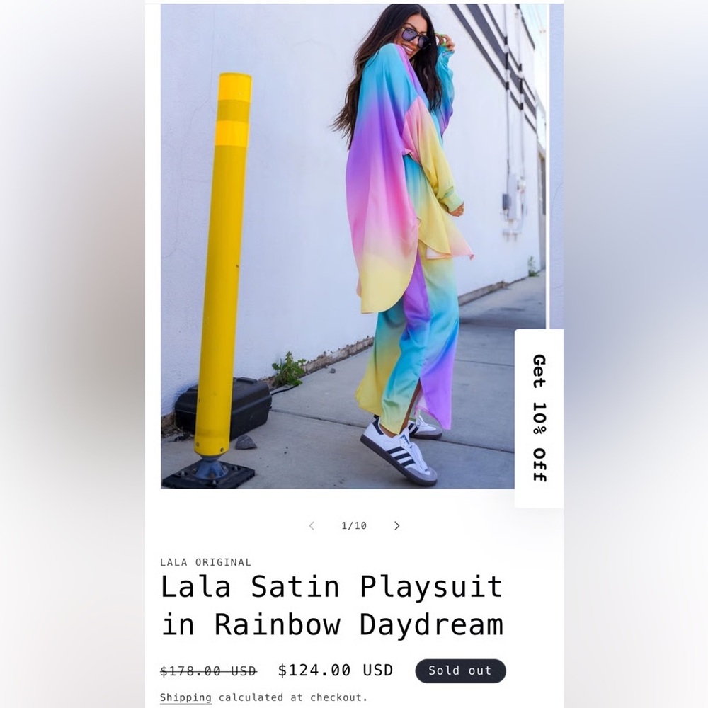 Dressed in LALA Satin Playsuit in Rainbow Daydream